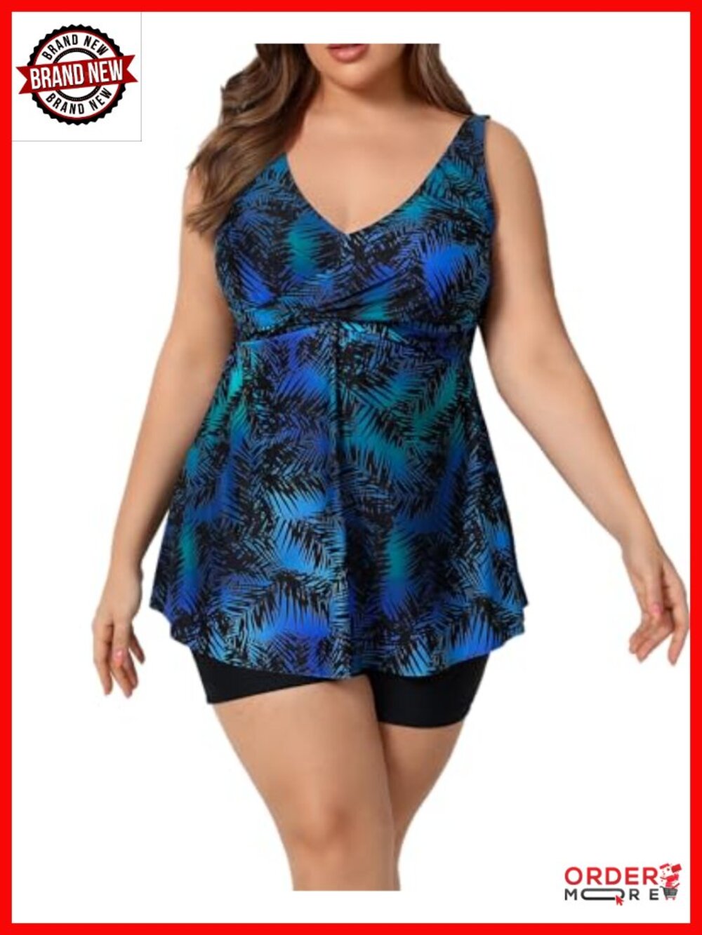 Plus Size Tummy Control Tankini Set with Shorts Twist Front Swim Dress Two